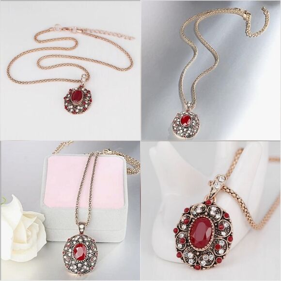 🔹️NIB Wine Red & Rhinestone Earring & Necklace Set - Picture 6 of 12